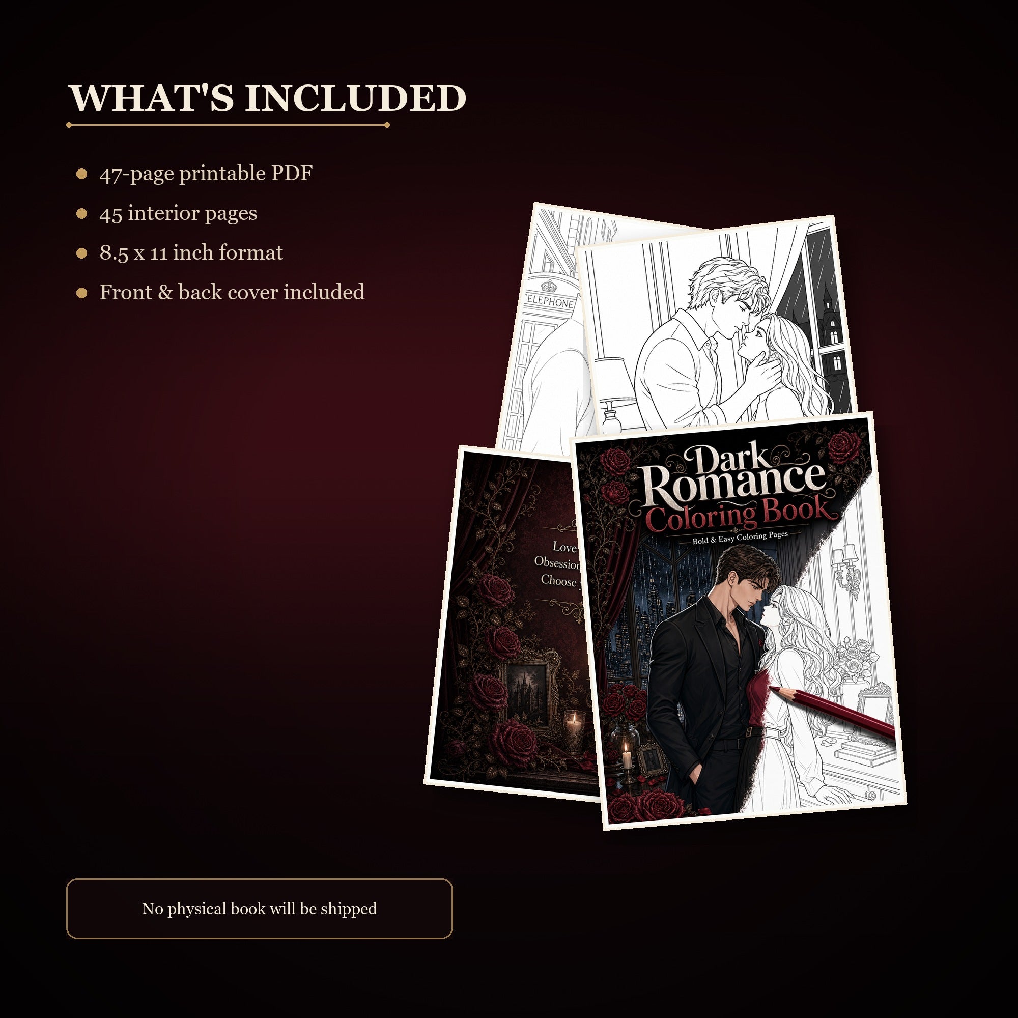 Dark Romance Coloring Book - Printable PDF