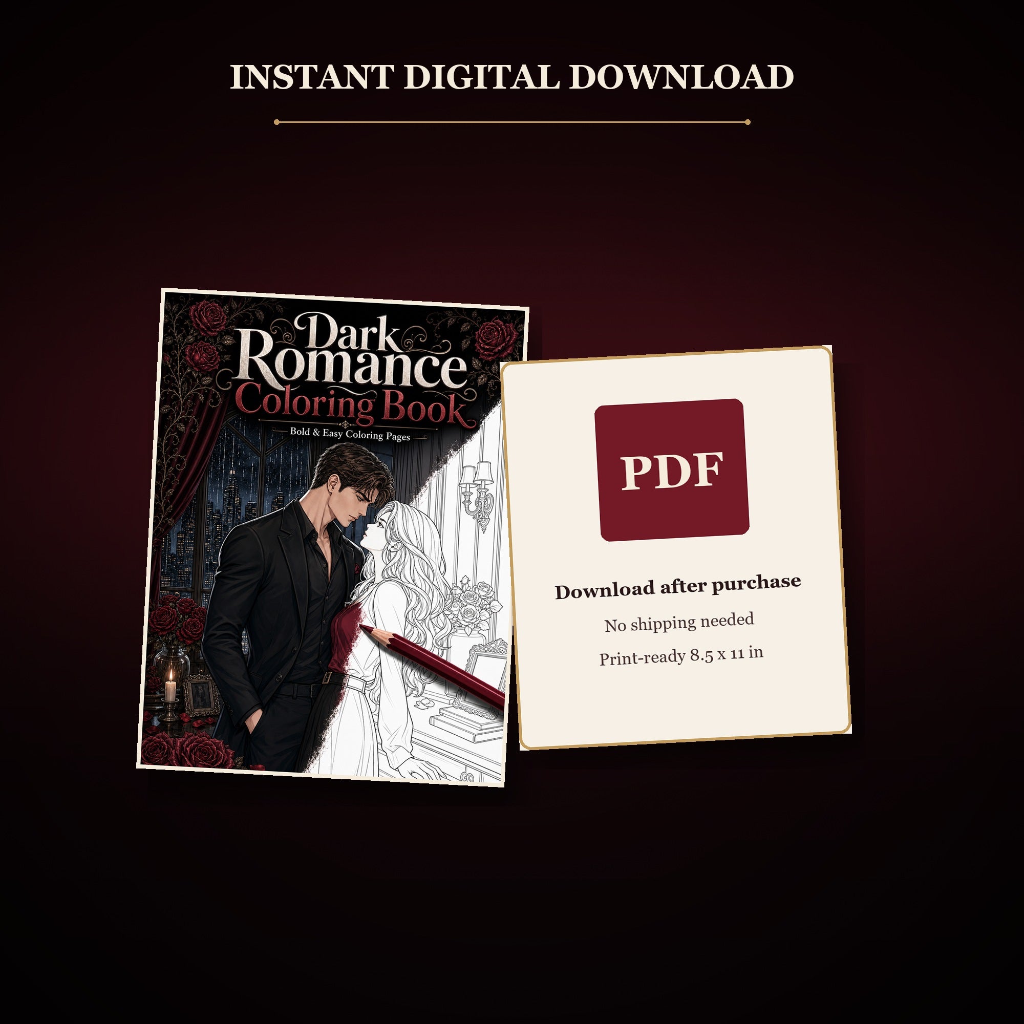 Dark Romance Coloring Book - Printable PDF