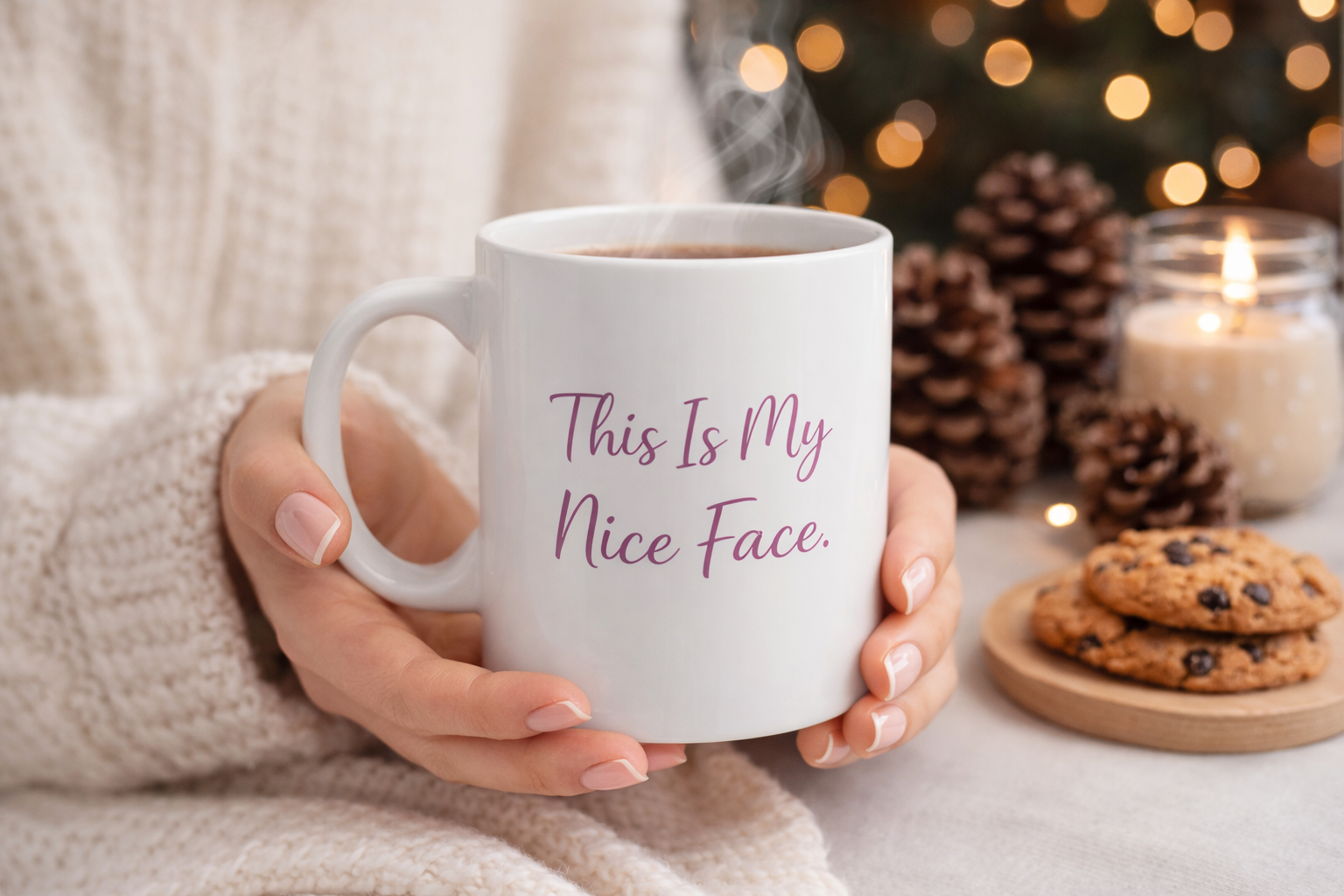 Ceramic Mug — "This Is My Nice Face." Pastel Script Coffee Cup
