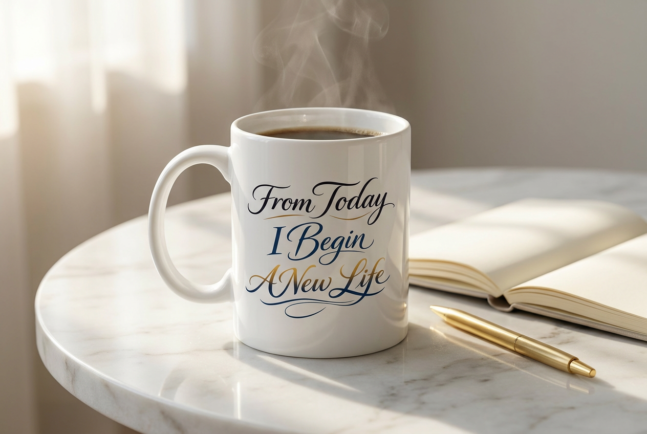 Inspirational Ceramic Mug — "From Today I Begin A New Life" 11oz