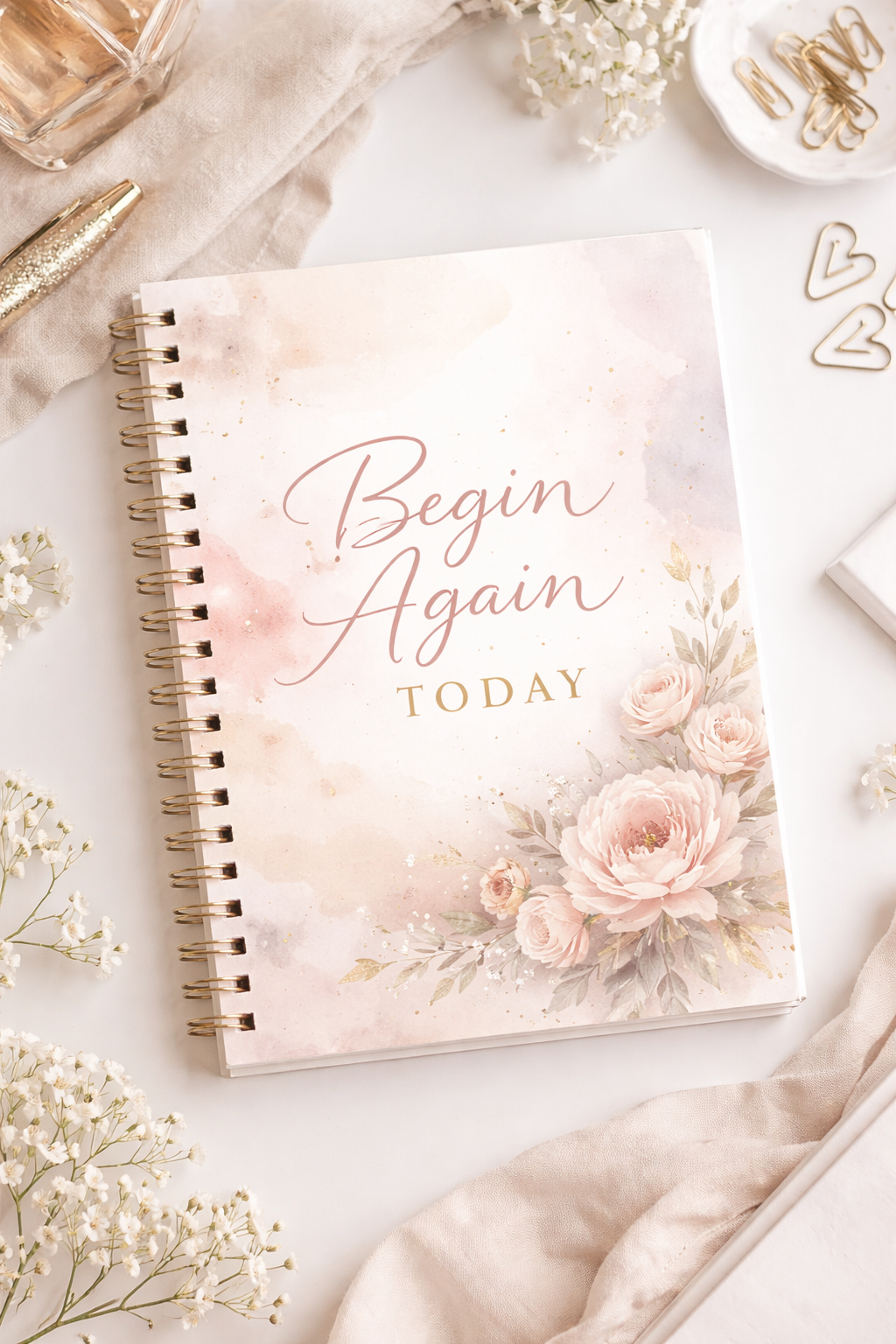 Begin Again Today Spiral Notebook — Floral Motivational Ruled Journal