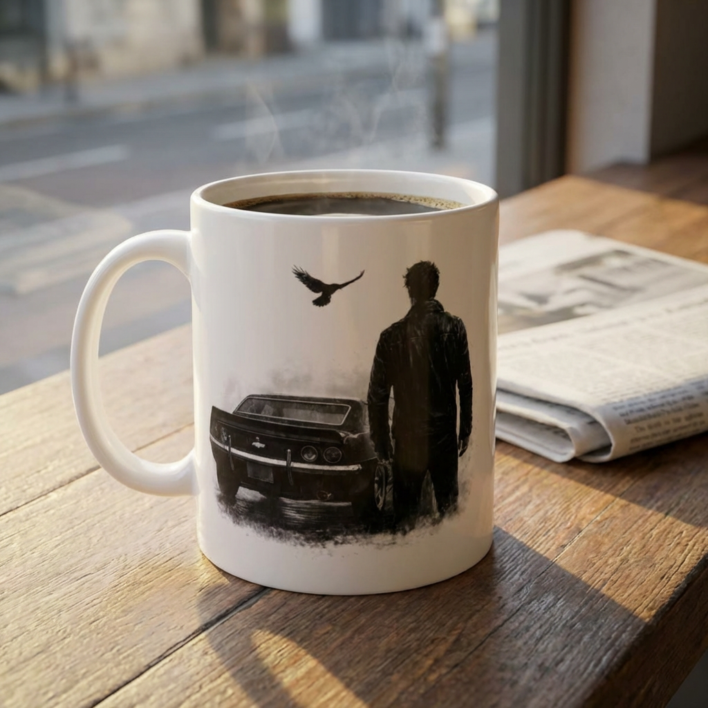 Raven & Car Mug – Dark Aesthetic Design