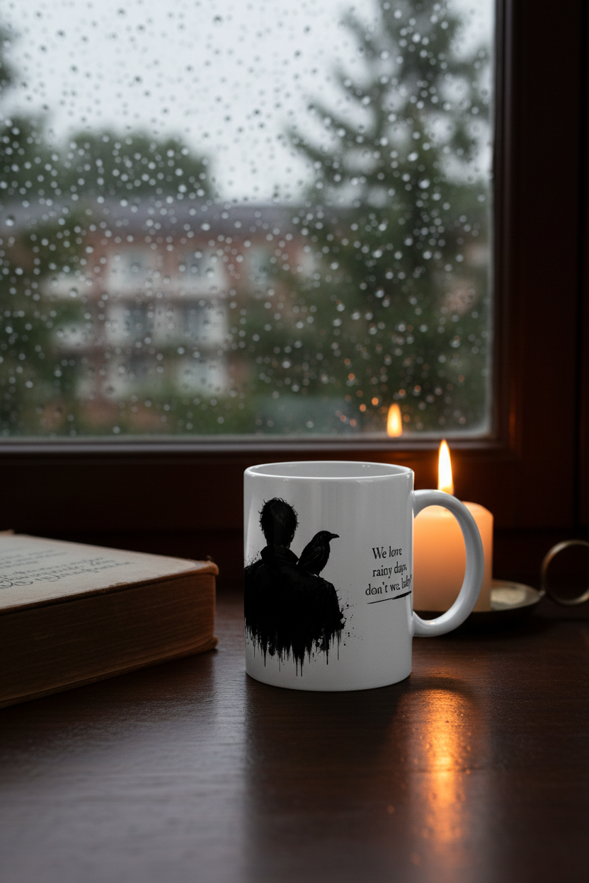 Gothic Raven Ceramic Mug – Dark Romance Coffee Cup