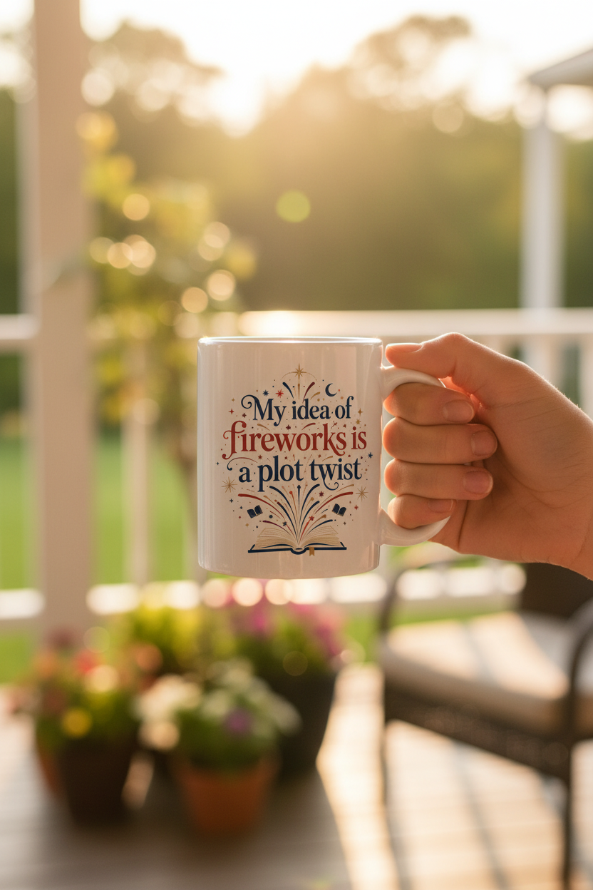 "My Idea of Fireworks Is a Plot Twist" Bookish Mug 11oz