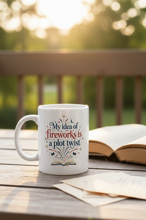 "My Idea of Fireworks Is a Plot Twist" Bookish Mug 11oz
