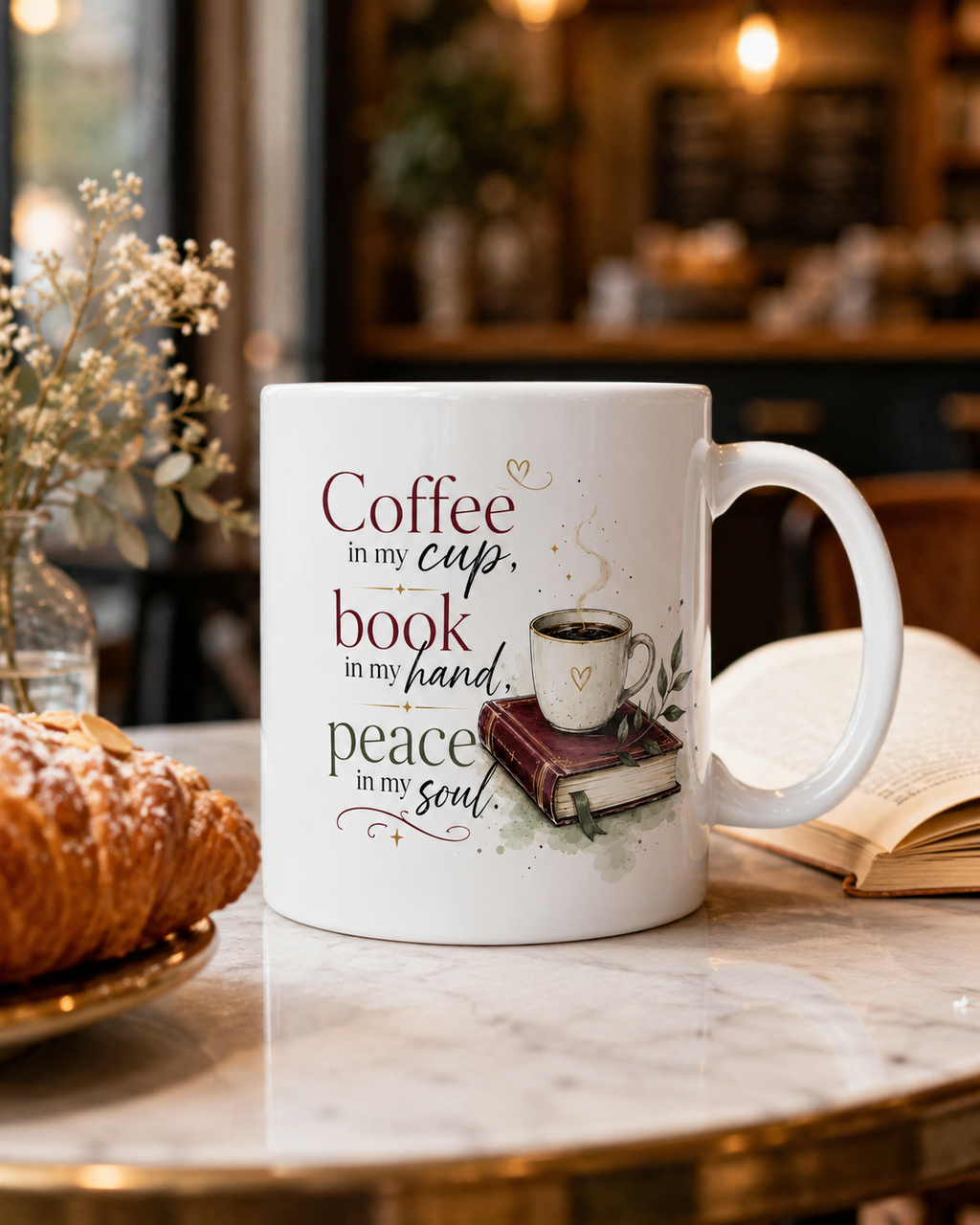 "Coffee, Book, Peace" Bookish Mug 11oz