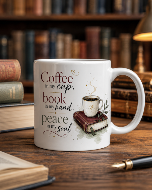 "Coffee, Book, Peace" Bookish Mug 11oz