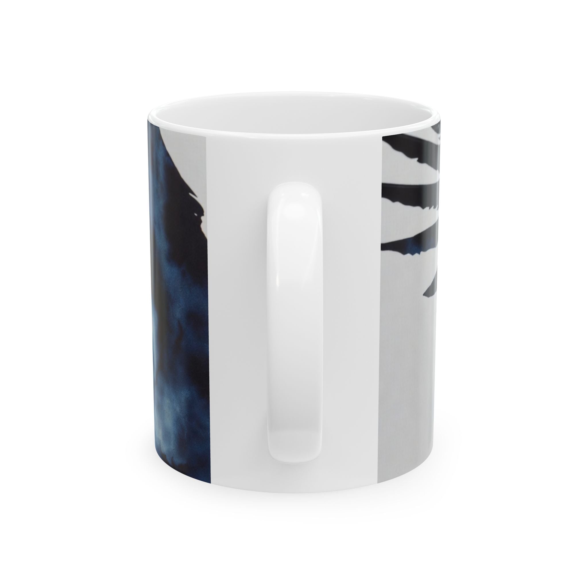 Ceramic Mug — Black Feather & Ring Design