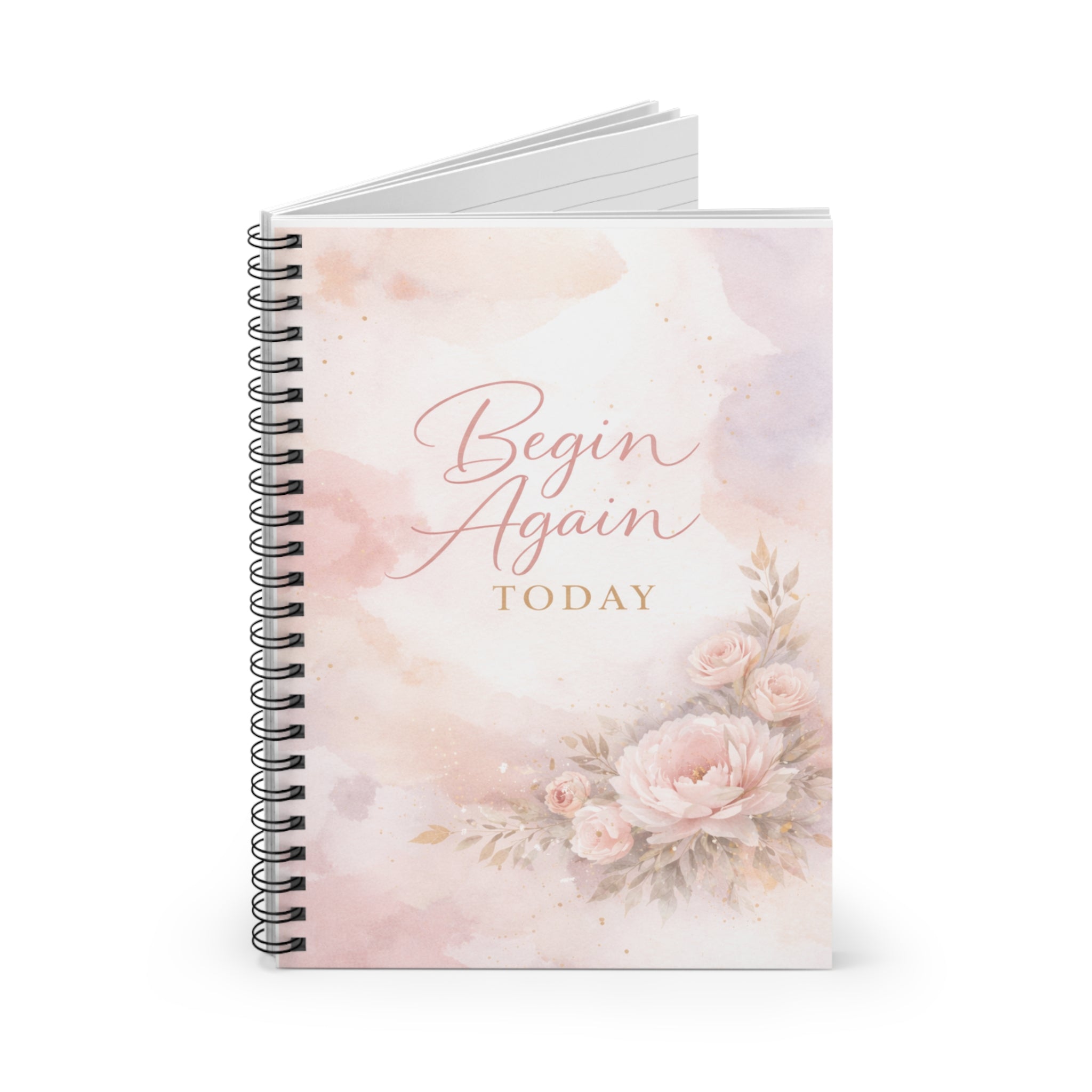 Begin Again Today Spiral Notebook — Floral Motivational Ruled Journal