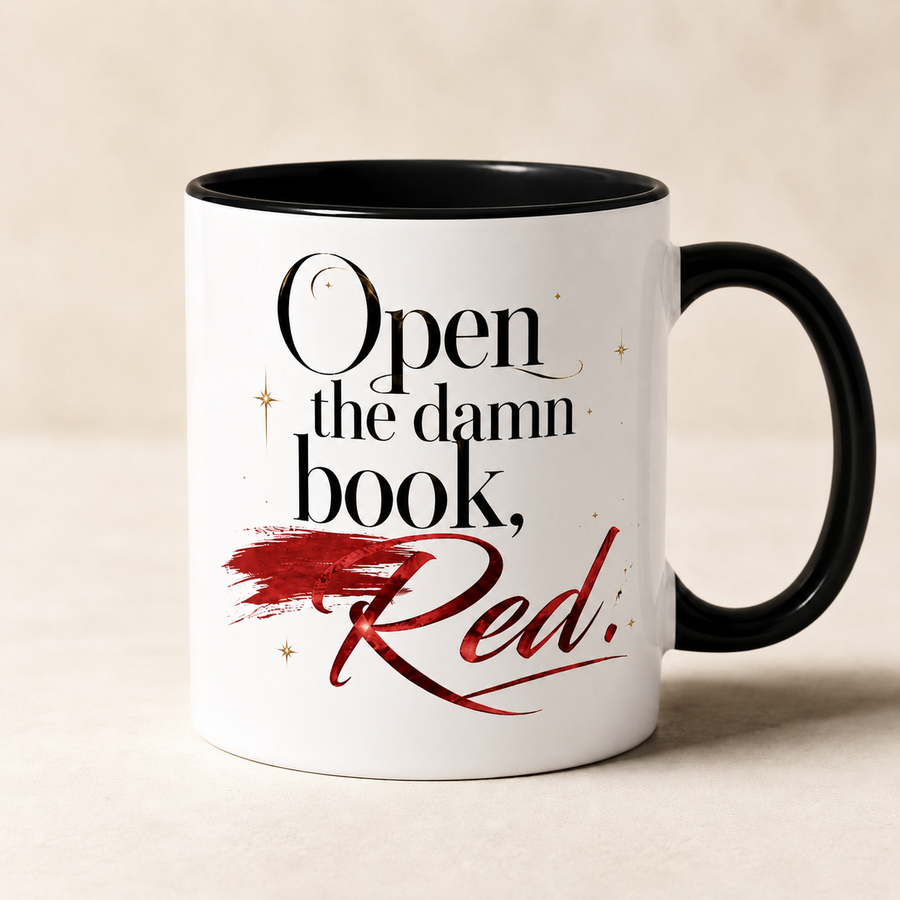Open the Damn Book, Red. – Bookish Ceramic Mug