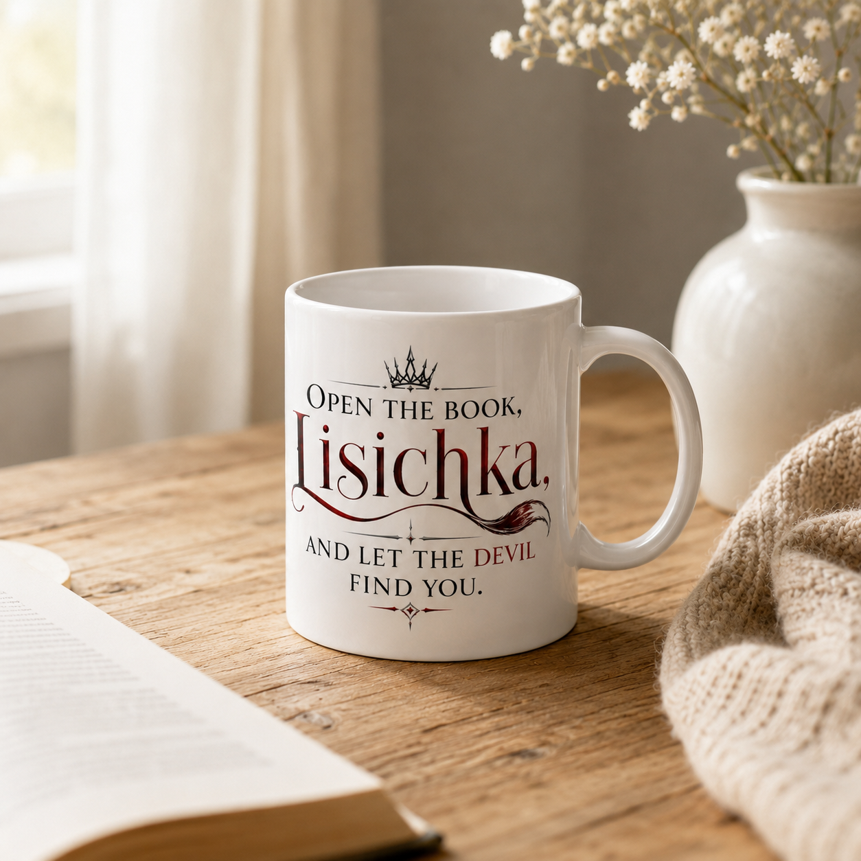 Open the Book, Lisichka, and Let the Devil Find You – Dark Romance Ceramic Mug