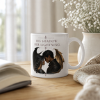 His Shadow, Her Lightning dragon couple mug for fantasy romance readers, front view