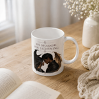 11oz fantasy romance dragon couple ceramic mug on a cozy reading table