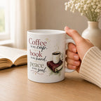"Coffee, Book, Peace" Bookish Mug 11oz Printify