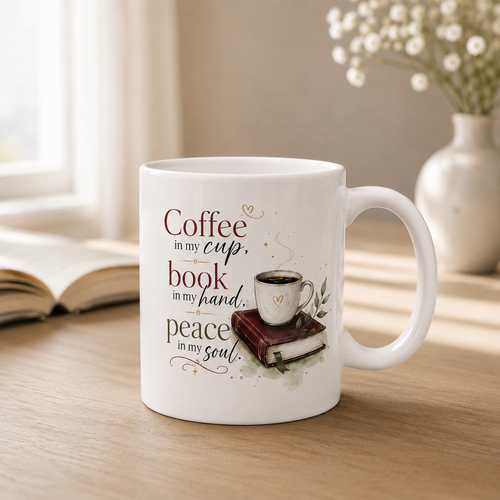 "Coffee, Book, Peace" Bookish Mug 11oz