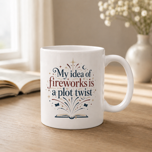 "My Idea of Fireworks Is a Plot Twist" Bookish Mug 11oz