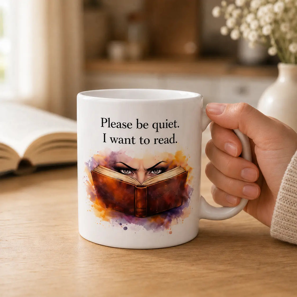 Please Be Quiet – Bookish Ceramic Mug Printify
