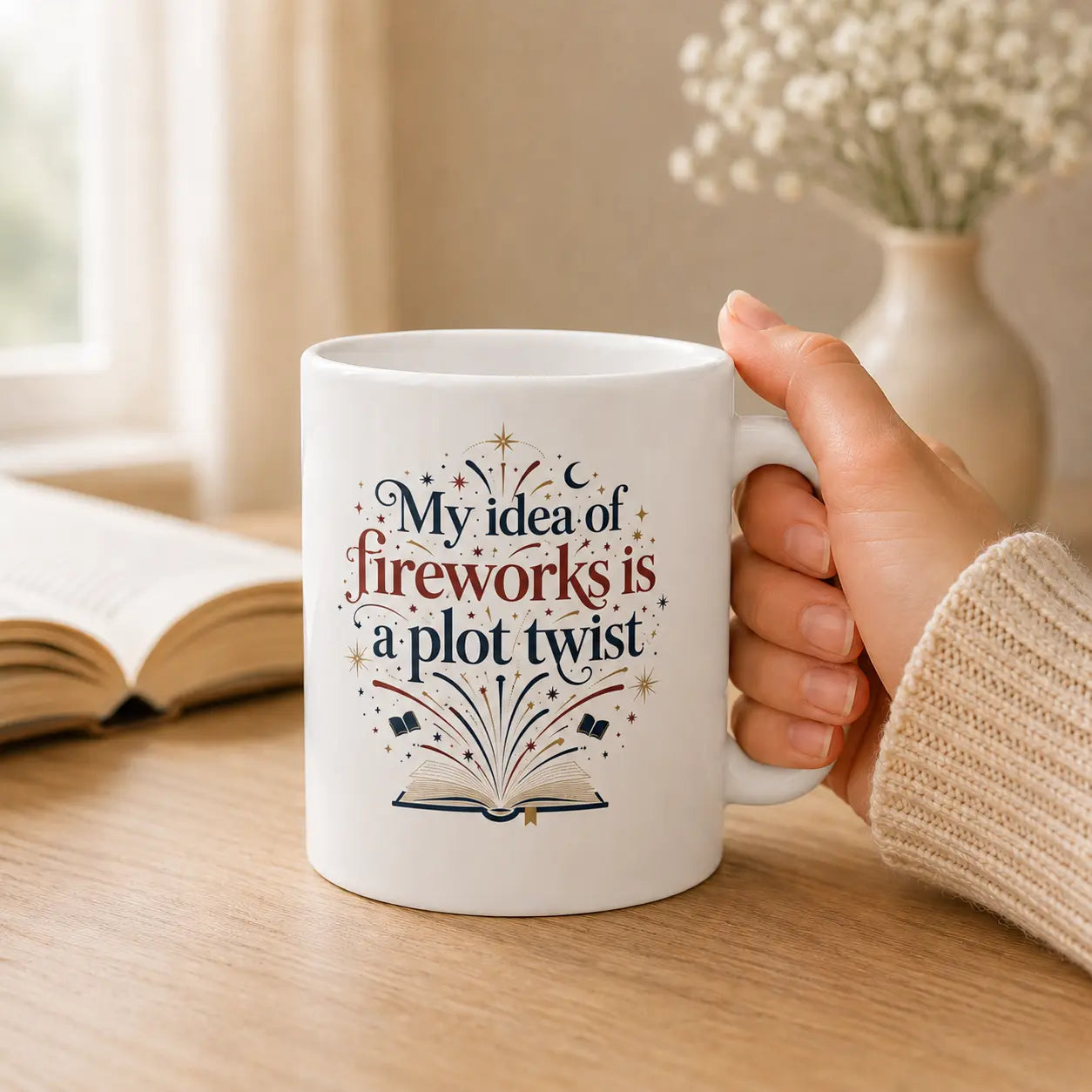 "My Idea of Fireworks Is a Plot Twist" Bookish Mug 11oz Printify