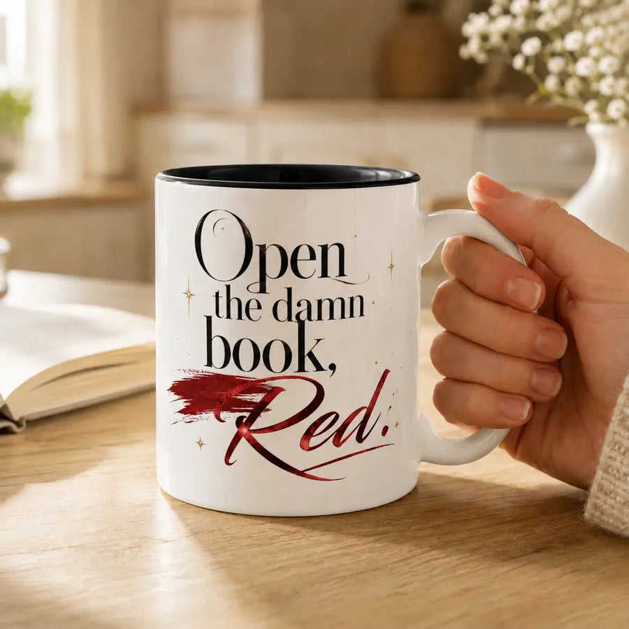 Open the Damn Book, Red – Bookish Accent Mug
