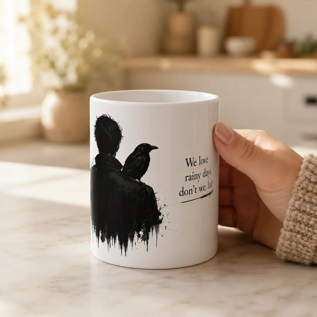 Gothic Raven Ceramic Mug – Dark Romance Coffee Cup Printify